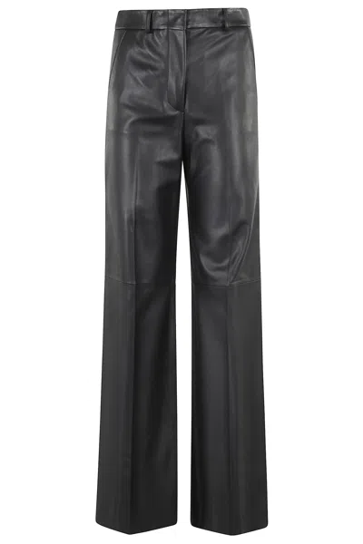 Emporio Armani Straight Leg Leather Trousers With Refined Closure In Black