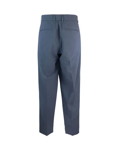 Emporio Armani Pantalone In Tessuto Seersucker Blu