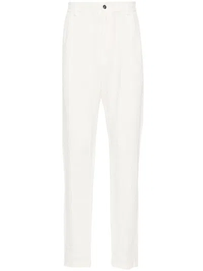 Emporio Armani Linen Tapered Trousers In White