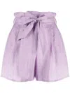 Emporio Armani Paperbag Linen Shorts In Purple