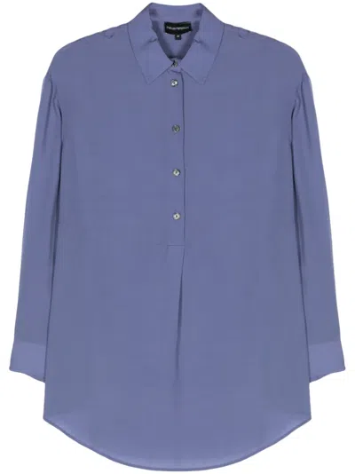 Emporio Armani Partial-fastening Lyocell Shirt In Blue