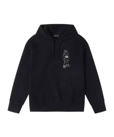 Emporio Armani Patch-detail Drawstring Hoodie In Black