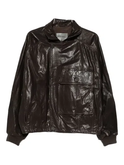Emporio Armani Patch-pocket Leather Jacket In Brown