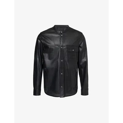 Emporio Armani Mens Nero Patch-pocket Perforated Leather Shirt