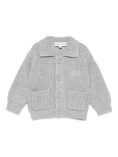 Emporio Armani Babies' Patch-pocket Ribbed Cardigan In Grey