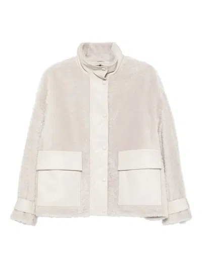 Emporio Armani Patch-pocket Shearling Jacket In Neutral