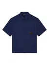 Emporio Armani Short-sleeved Oversized Shirt In Nylon Seersucker In Blue
