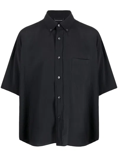 Emporio Armani Patch-pocket Short-sleeve Shirt In Black