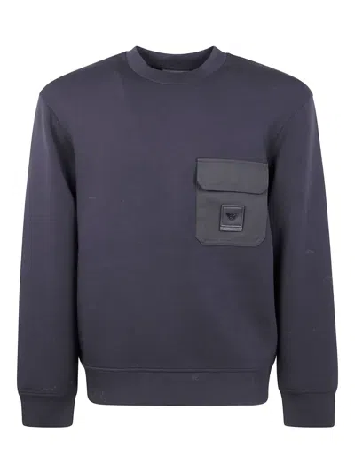 Emporio Armani Cotton Crewneck Sweatshirt In Blue