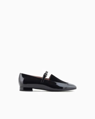 Emporio Armani Patent Leather Mary Jane Ballerinas In Black