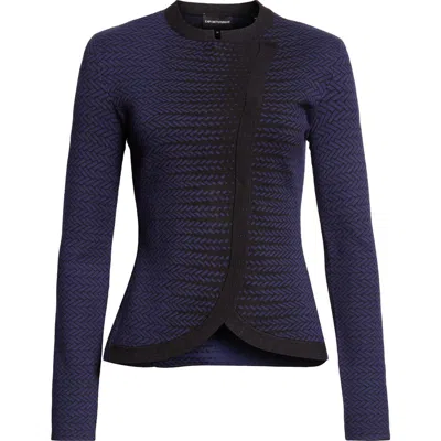 Emporio Armani Pattern Knit Jacket In Blue