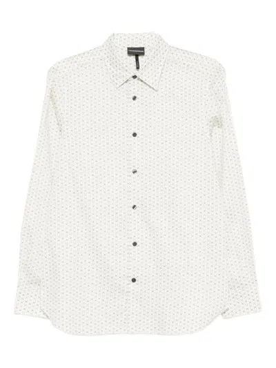 Emporio Armani Geometric Print Cotton Shirt With Button-down Collar In White