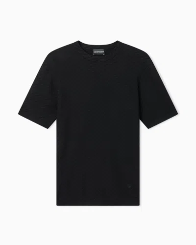 Emporio Armani Patterned Embossed Stitch Sweater In Asv Viscose In Black