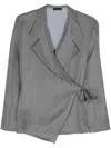 Emporio Armani Patterned-jacquard Wrap Blazer In Grey