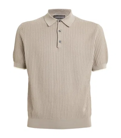 Emporio Armani Patterned-knit Polo Sweater In Blue