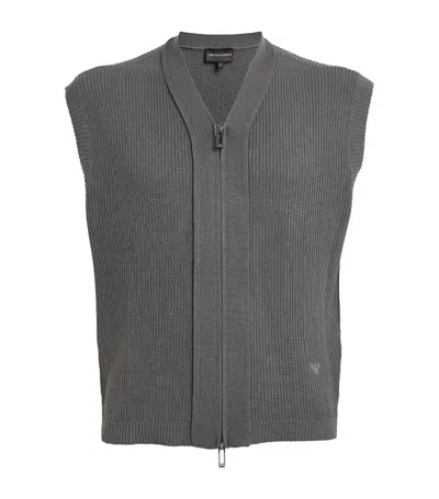 Emporio Armani Patterned-knit Zip-up Cardigan In Grey