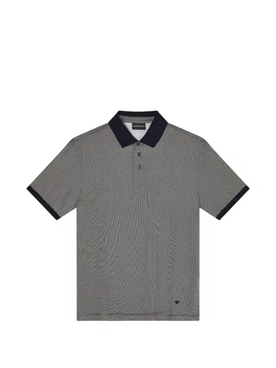 Emporio Armani Lyocell-cotton Micro-print Polo Shirt In Blue