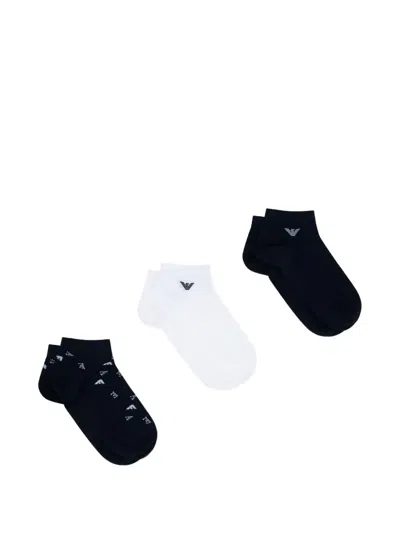 Emporio Armani Patterned Socks (set Of Three) In Blue