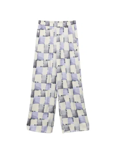 Emporio Armani Satin Trousers Wide Leg Checkered Pattern In Blue