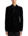 Emporio Armani Peak Lapel Embroidered Motif Velvet Sport Jacket In Solid Black