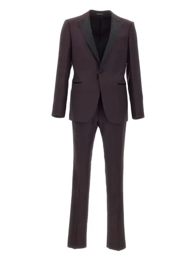Emporio Armani Peaked-lapel Satin-trimmed Suit In Purple