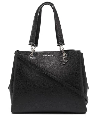 Emporio Armani Pebbled-effect Logo-plaque Tote Bag In Black