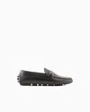 Emporio Armani Pebbled Leather Driving Loafers With Stirrup Bar In Brown