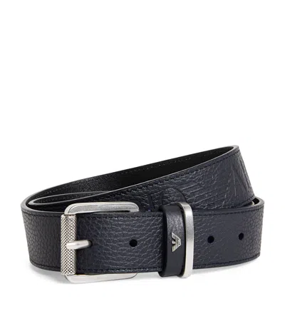 Emporio Armani Pebbled Leather Logo Belt In Blue