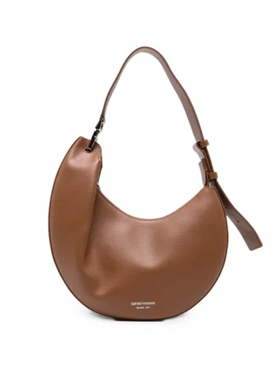 Emporio Armani Pebbled Leather Shoulder Bag In Brown