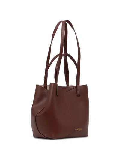Emporio Armani Pebbled Leather Tote Bag In Brown