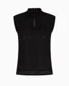Emporio Armani Perforated Lace-stitch Mock-neck Top In Black