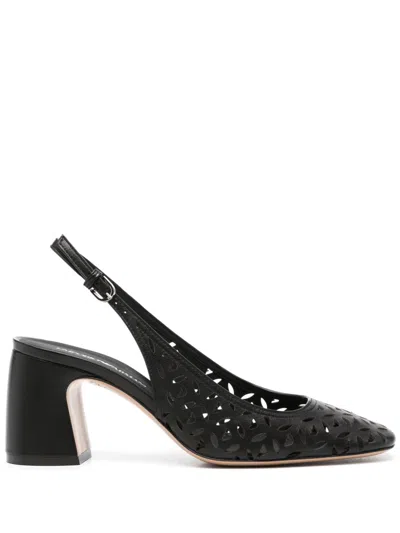 Emporio Armani Perforated Leather Slingback Pumps In Black