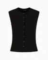 Emporio Armani Perforated Ottoman Fabric Waistcoat In Black