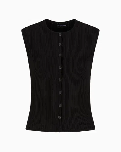 Emporio Armani Perforated Ottoman Fabric Waistcoat In Black