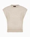Emporio Armani Perforated Viscose-blend Short-sleeved Jumper In Beige