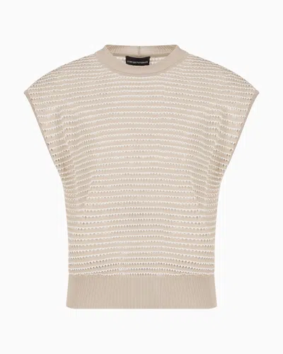 Emporio Armani Perforated Viscose-blend Short-sleeved Jumper In Beige