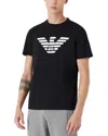 Emporio Armani Black Crewneck T-shirt With Logo Embroidery On The Front In Navy Blue