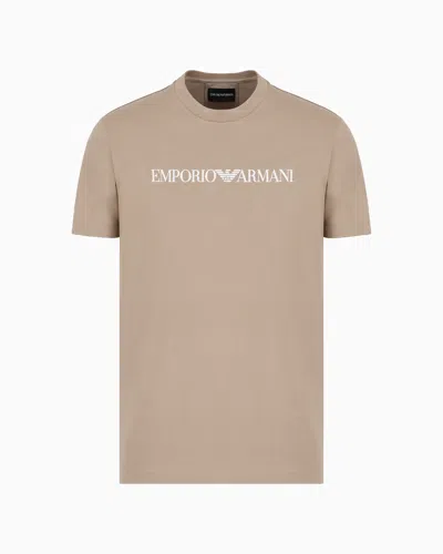 Emporio Armani Pima-jersey T-shirt With Logo Print In Beige