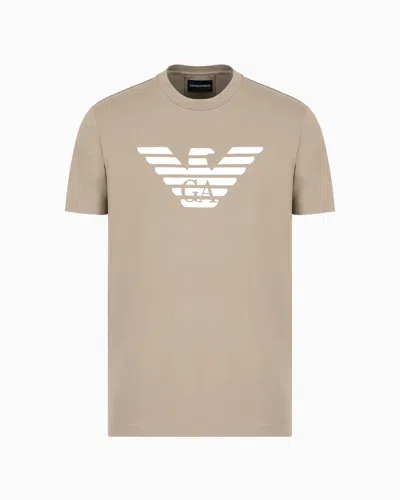 Emporio Armani Pima-jersey T-shirt With Logo Print In Beige