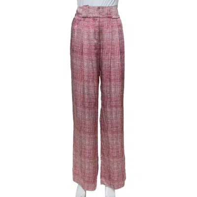 Pre-owned Emporio Armani Pink & Grey Printed Silk Palazzo Pants M
