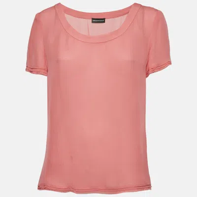 Pre-owned Emporio Armani Pink Chiffon Raw Edge Trim Top L