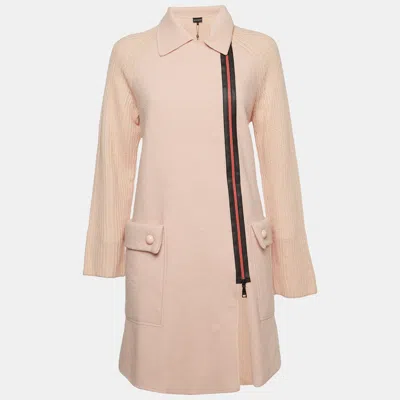Pre-owned Emporio Armani Pink Contrast Zipper Wool Mid-length Coat Xs