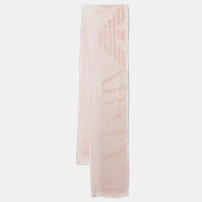 Emporio Armani Pink Eagle Logo Velvet And Modal Scarf In Neutral