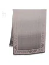 Emporio Armani Fringed Edges Rectangular Logo Scarf In Gray