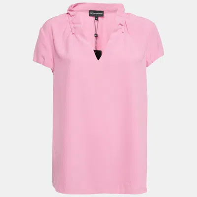 Emporio Armani Pink Stretch Crepe Short Sleeve Top In Multi