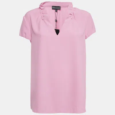 Pre-owned Emporio Armani Pink Stretch Crepe Short Sleeve Top L