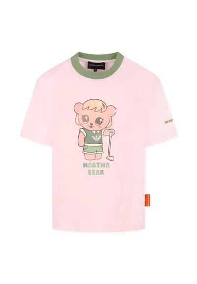 Emporio Armani Kids' Pink T-shirt For Girl With Manga Bear