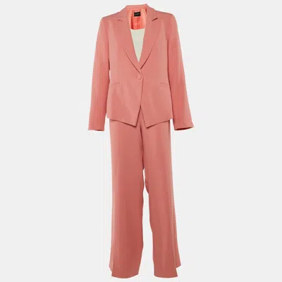 Pre-owned Emporio Armani Pink/white Crepe Top & Suit Set L