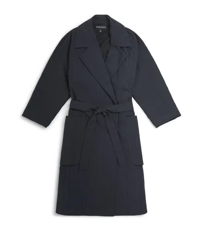 Emporio Armani Kids' Pinstripe Belted Trench Coat In Black