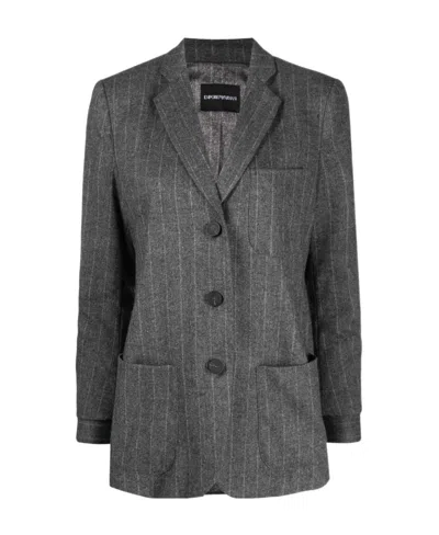 Emporio Armani Pinstripe-pattern Single-breasted Blazer In Gray